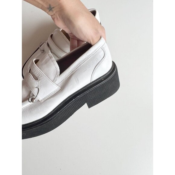 MARNI White Leather Piercing Square Toe Platform Penny Loafers, Size 36.5 - Picture 9 of 16